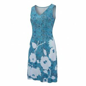 TROPICAL HAWAIIAN Tunic Dress XL Women's Pullover Rayon Lightweight Blue Floral